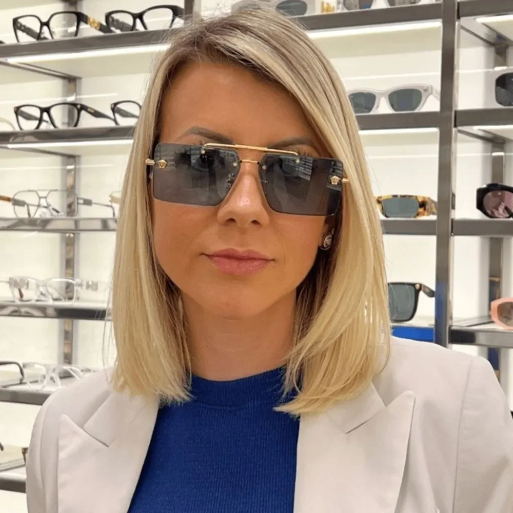 NEW Versace VE2245 100280 Gold Blue Rectangle Rimless Metal Unisex Sunglasses